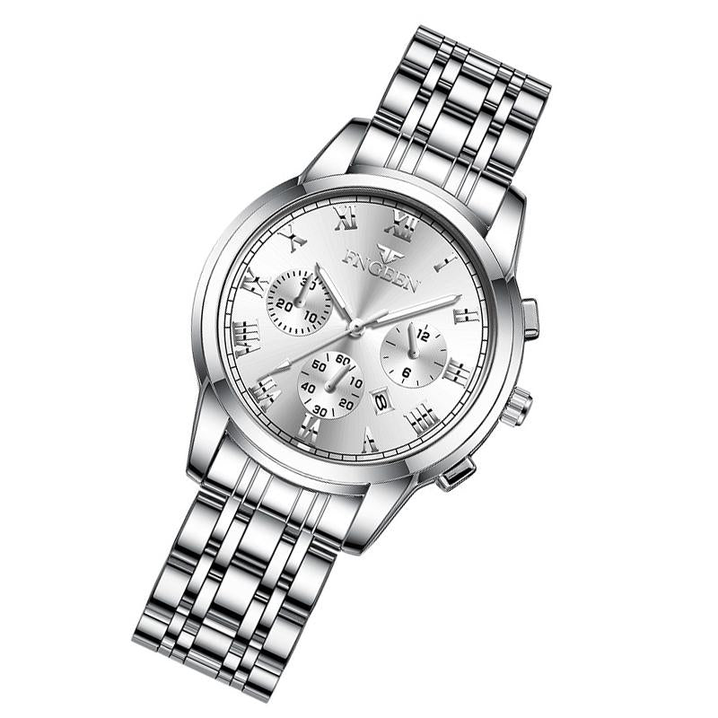Stylish Women Quartz Watch with Luminous Display and Date - Gold White Surface 9