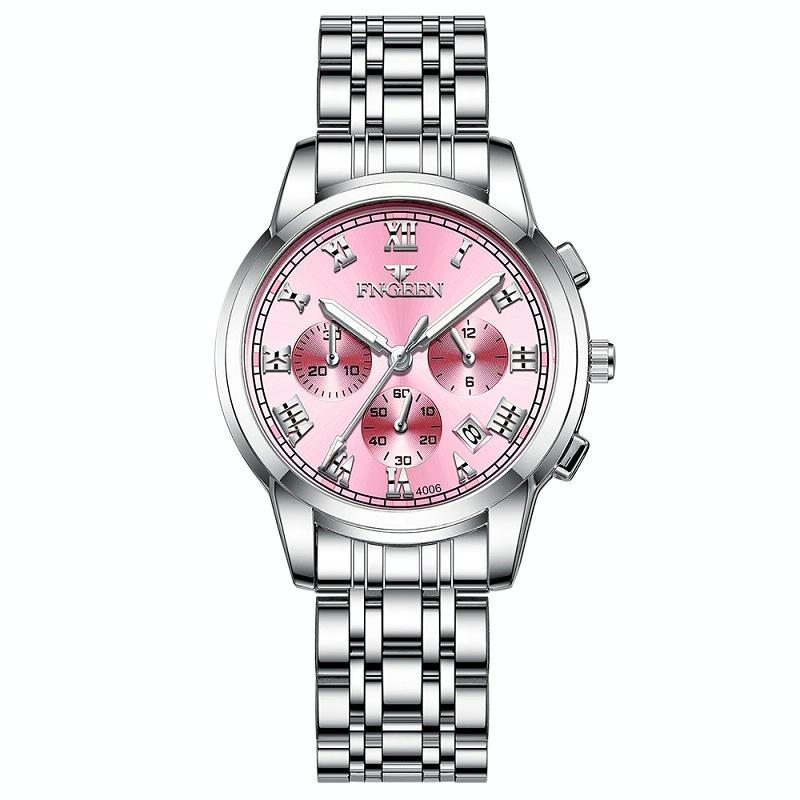 Stylish Women Quartz Watch with Luminous Display and Date - Gold White Surface 10