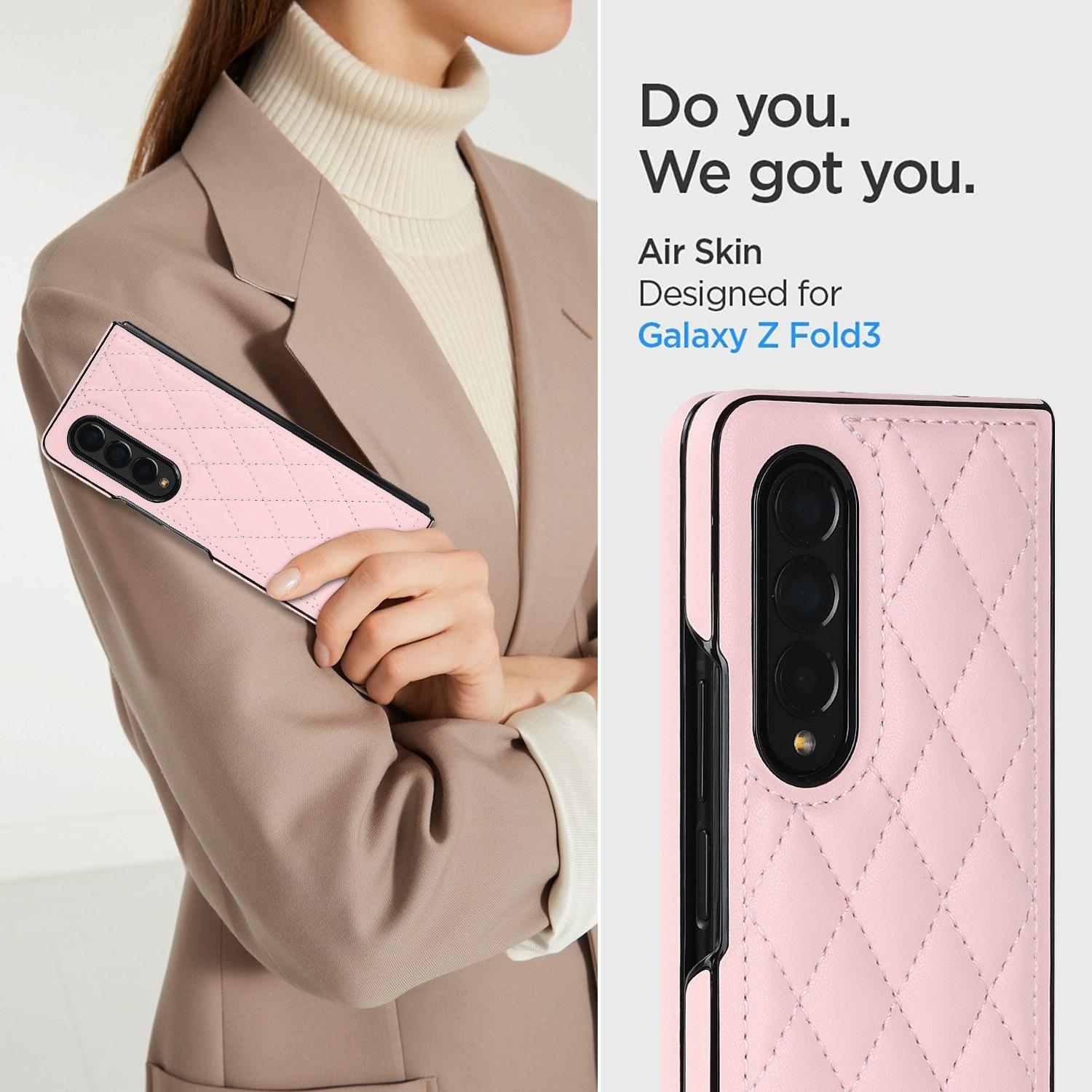 For Samsung Galaxy Z Fold4 5G Foldable Microfiber Phone Case - Rhombic Design - Blue 7