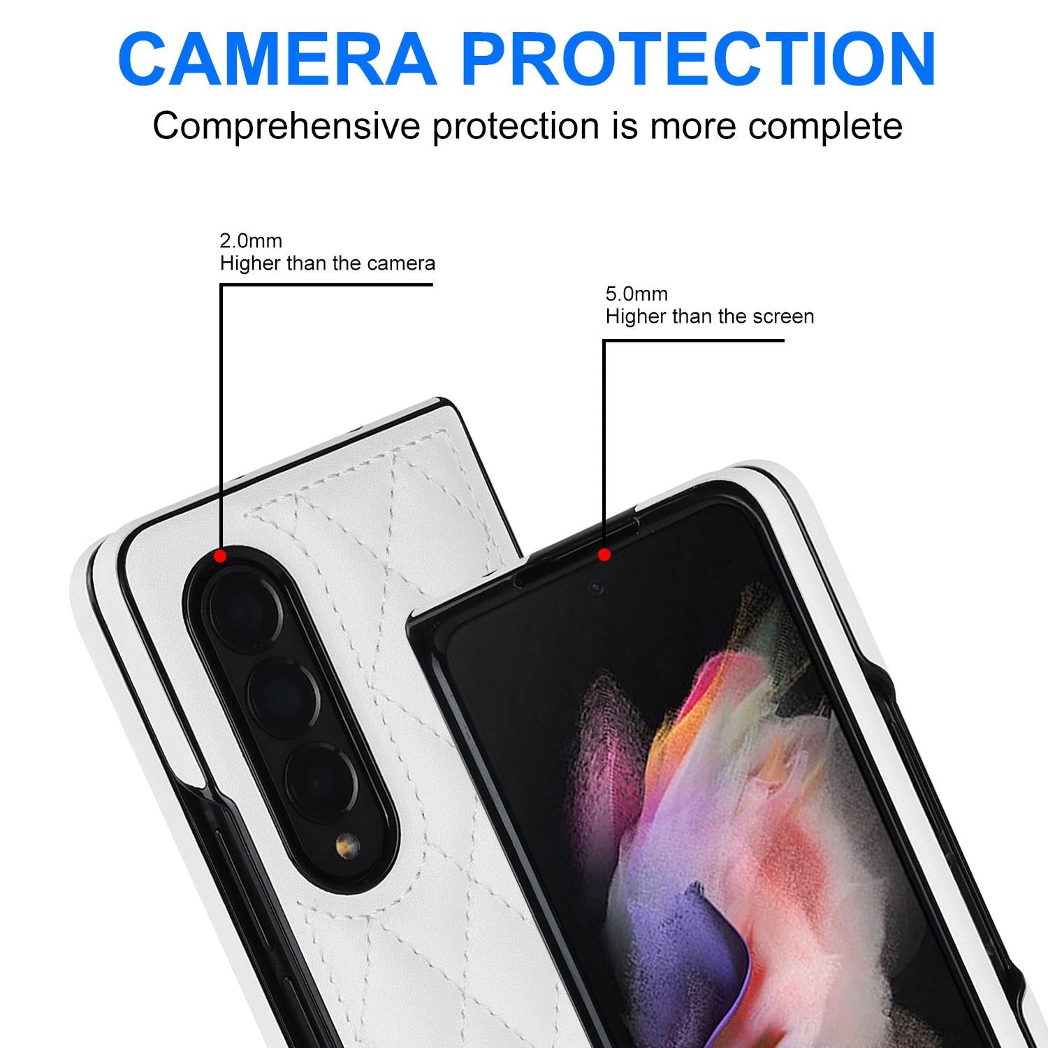 For Samsung Galaxy Z Fold4 5G Foldable Microfiber Phone Case - Rhombic Design - Blue 10