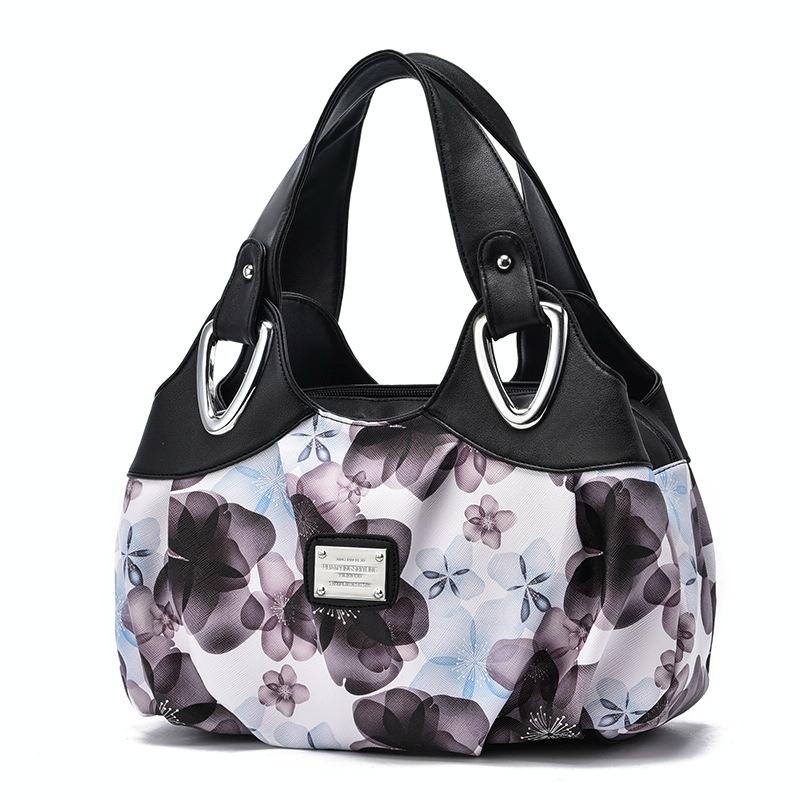 Soft Leather Women Handbag - White Handle Red Flower 9