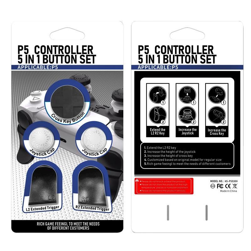 5-in-1 L1 / R1 Extended Key Game Handle for Sony Ps5 - Cross & Lengthened Keys - Black White 11