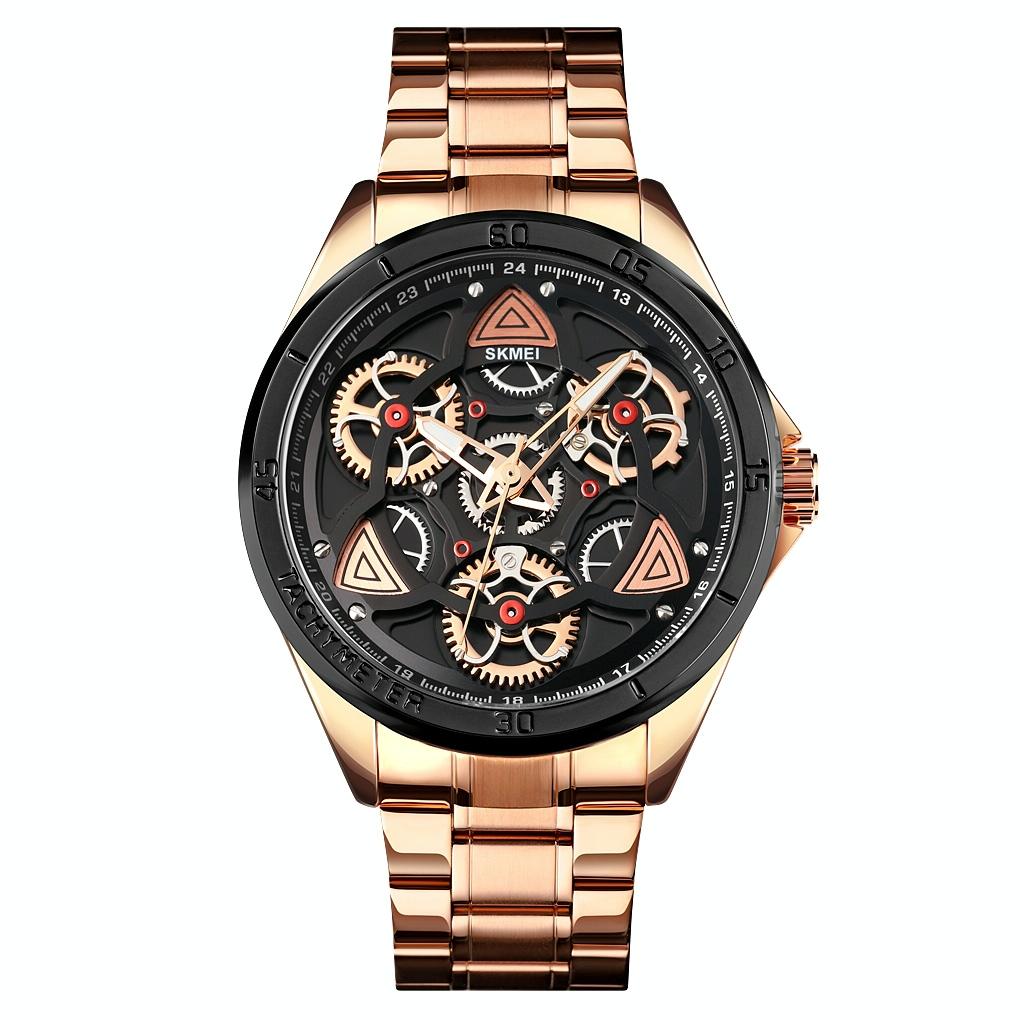 Waterproof Men Quartz Watch with Rotatable Gear Dial - Black Shell Blue Surface 11