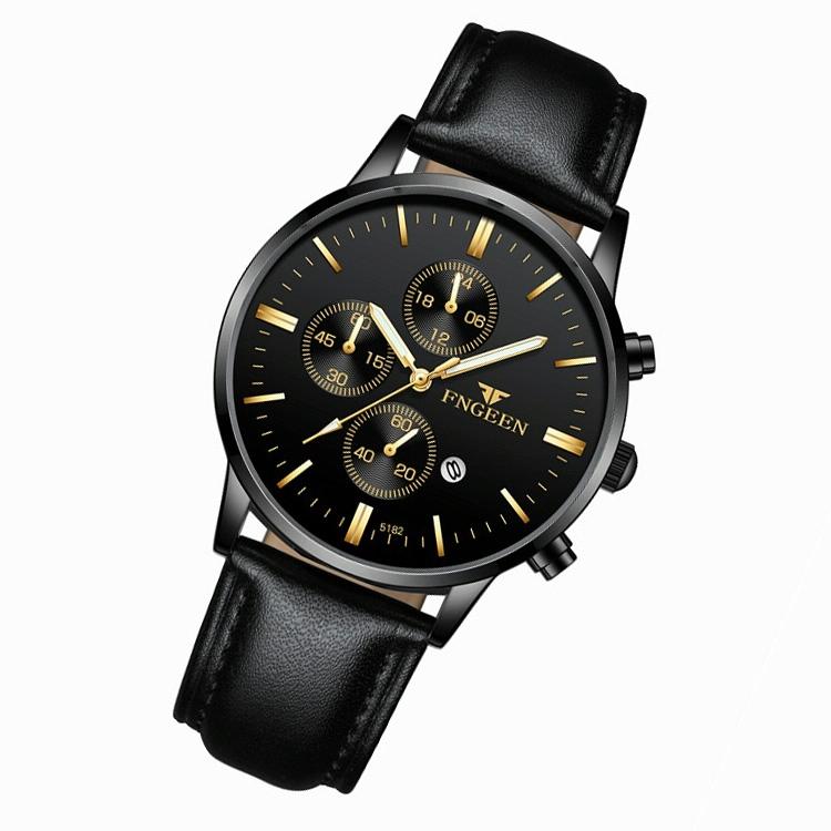 Men Three-eye Luminous Quartz Watch - Black / Gold 3
