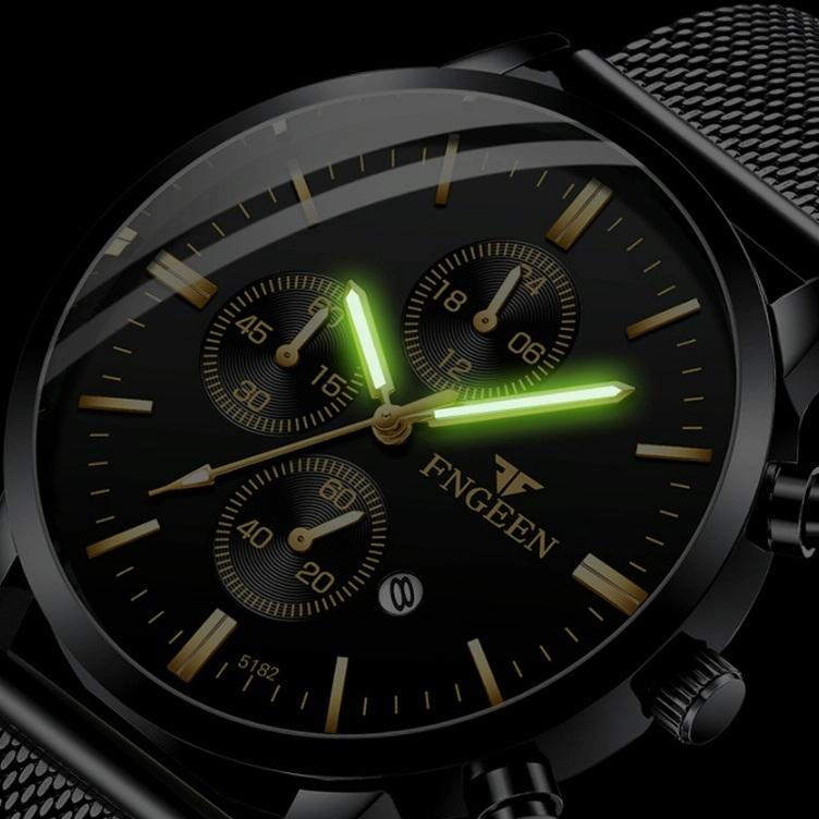 Men Three-eye Luminous Quartz Watch - Black / Gold 5