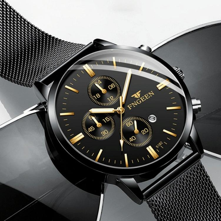 Men Three-eye Luminous Quartz Watch - Black / Gold 6