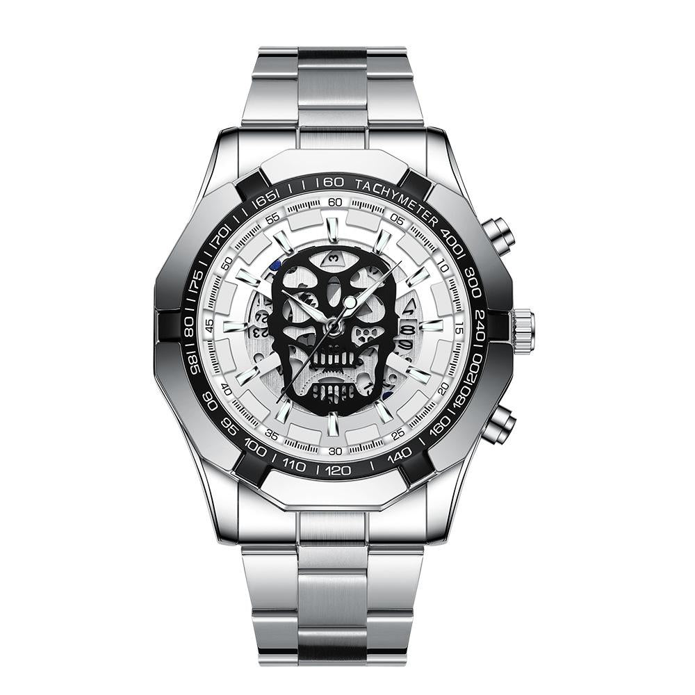 Waterproof Luminous Skeleton Watch - 30m - Black Steel Black White Nail 8