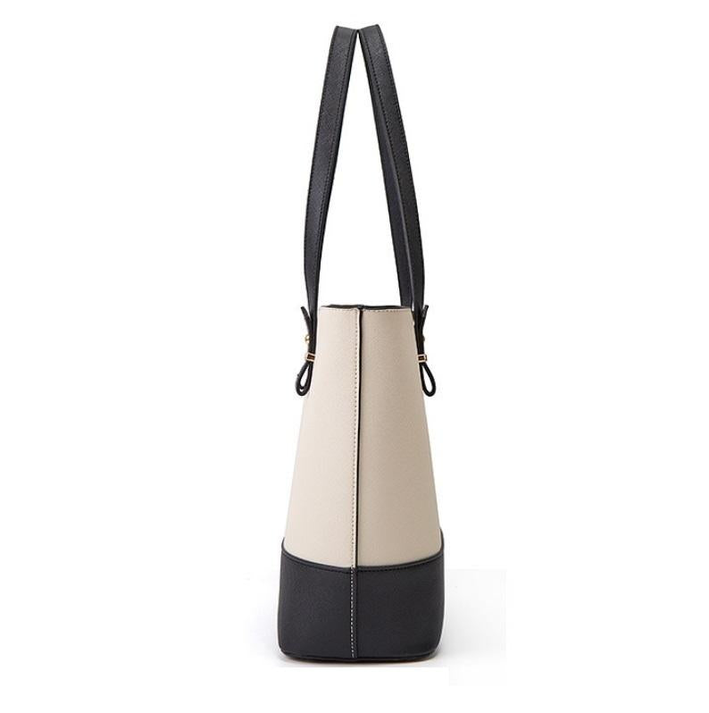 Large Capacity Fashion Handbag with Diagonal Design and Letter Detail - White Pink 3