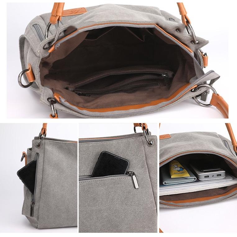 Canvas Shoulder Bag - Spacious and Stylish - Brown 4