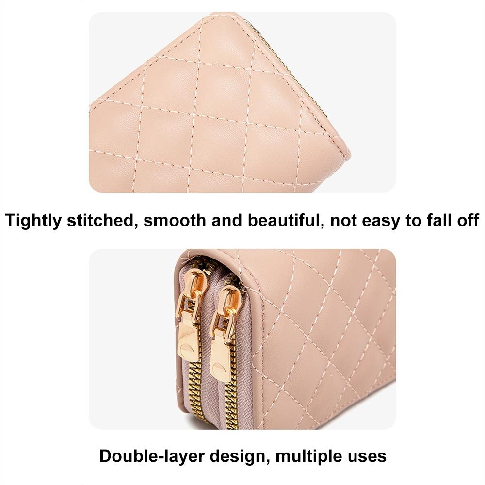 Double Layer Zipper Wallet Multi Card Slot Large Capacity Rhombus Design - Coffee 9