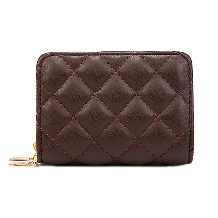 Double Layer Zipper Wallet Multi Card Slot Large Capacity Rhombus Design - Coffee 13