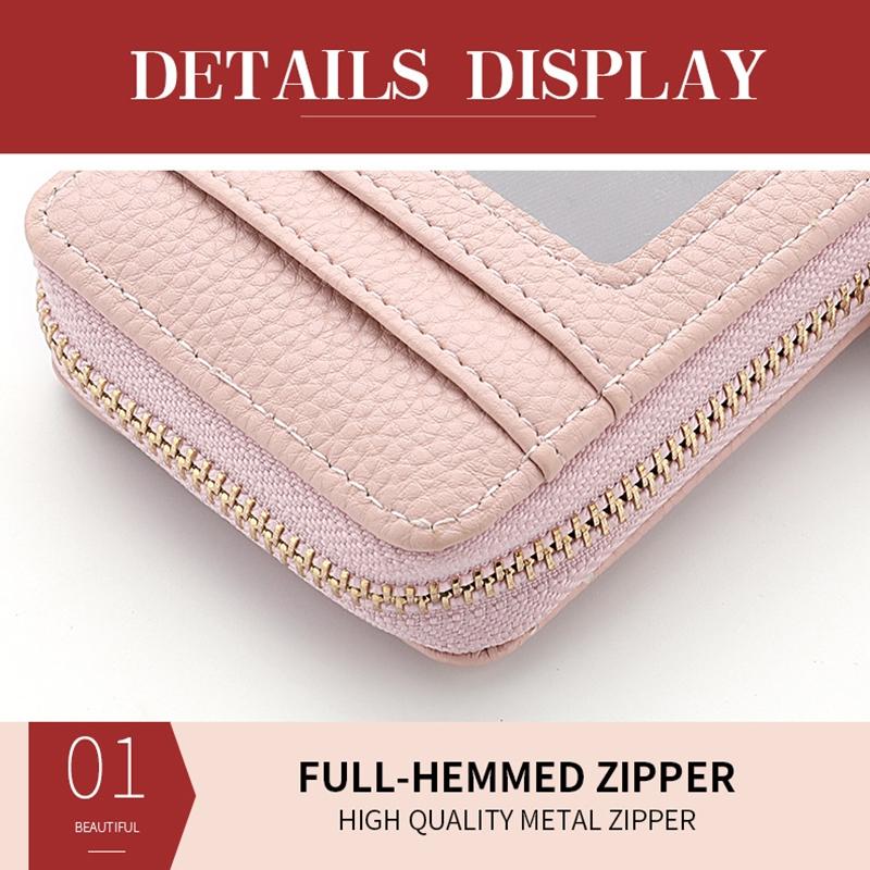 Multi Slot Short Card Holder With Zipper Coin Purse Pu Leather - Pink 7