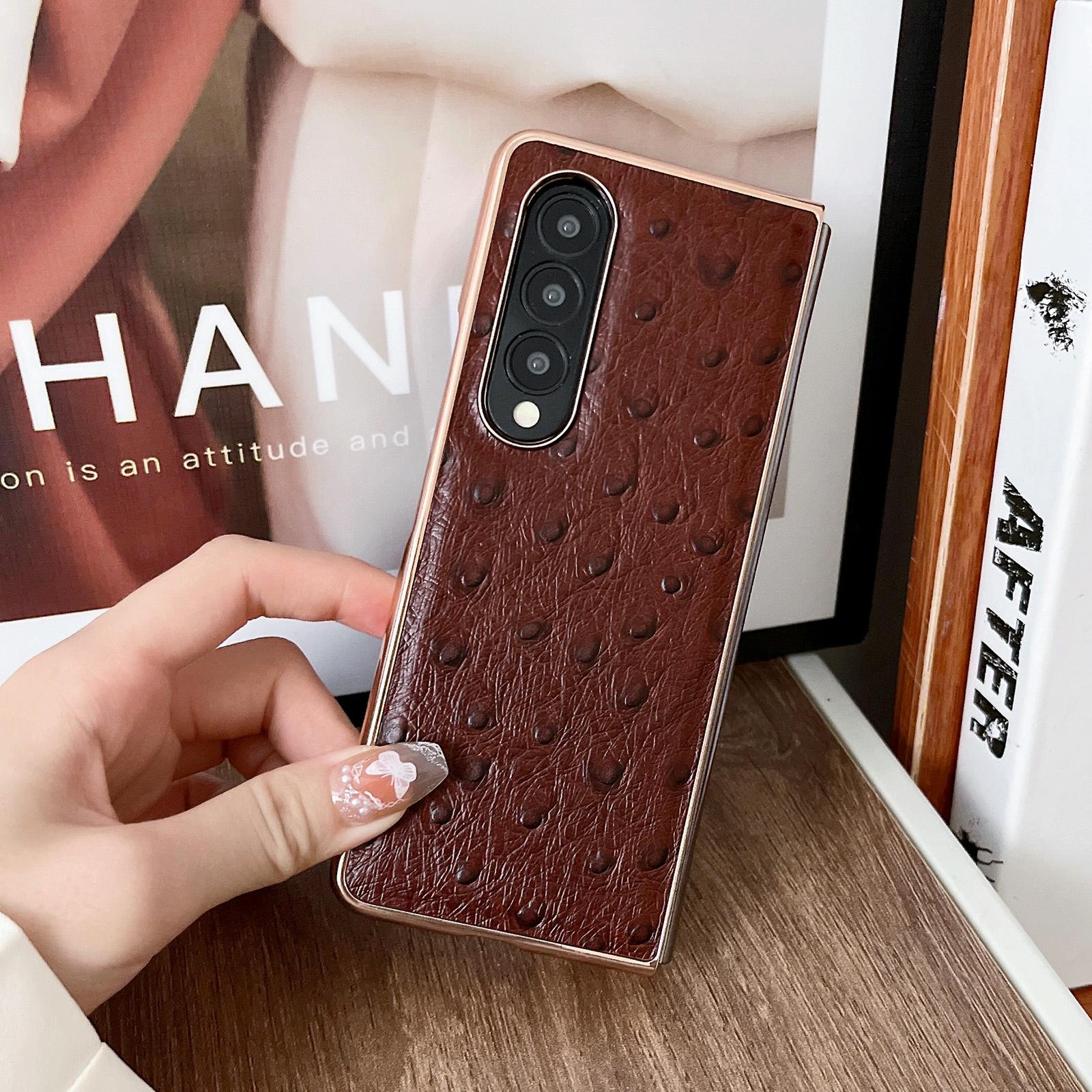 For Samsung Galaxy Z Fold4 5G Ostrich Leather Phone Case - Green 3