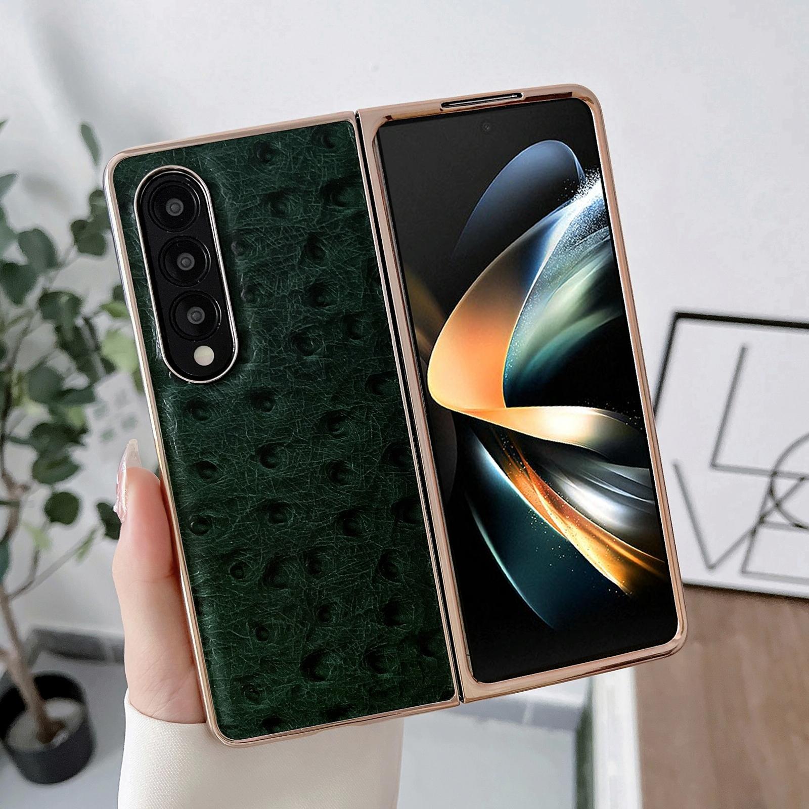 For Samsung Galaxy Z Fold4 5G Ostrich Leather Phone Case - Green 5