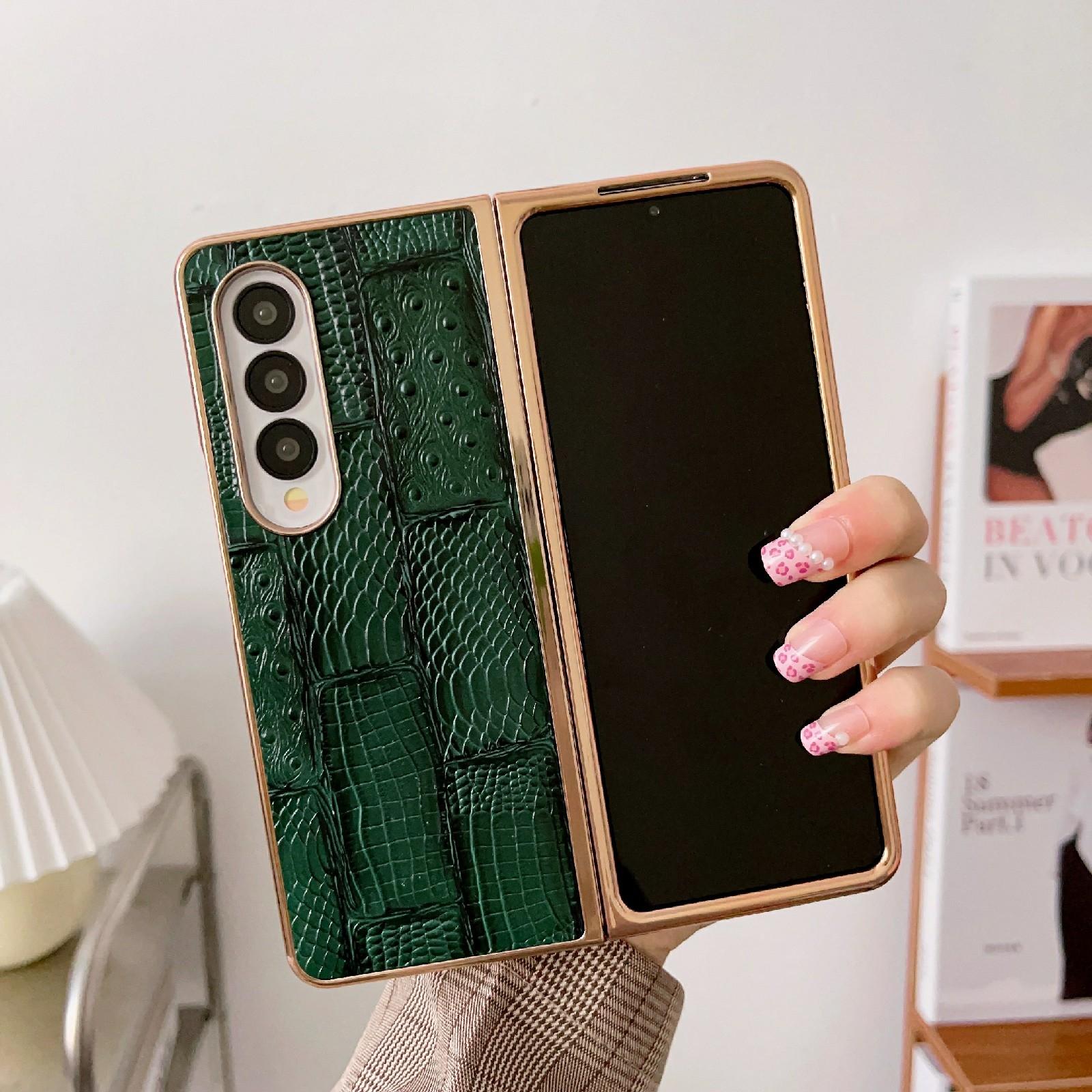 For Samsung Galaxy Z Fold4 5G Leather Mahjong Phone Case - Electroplated - Green 3