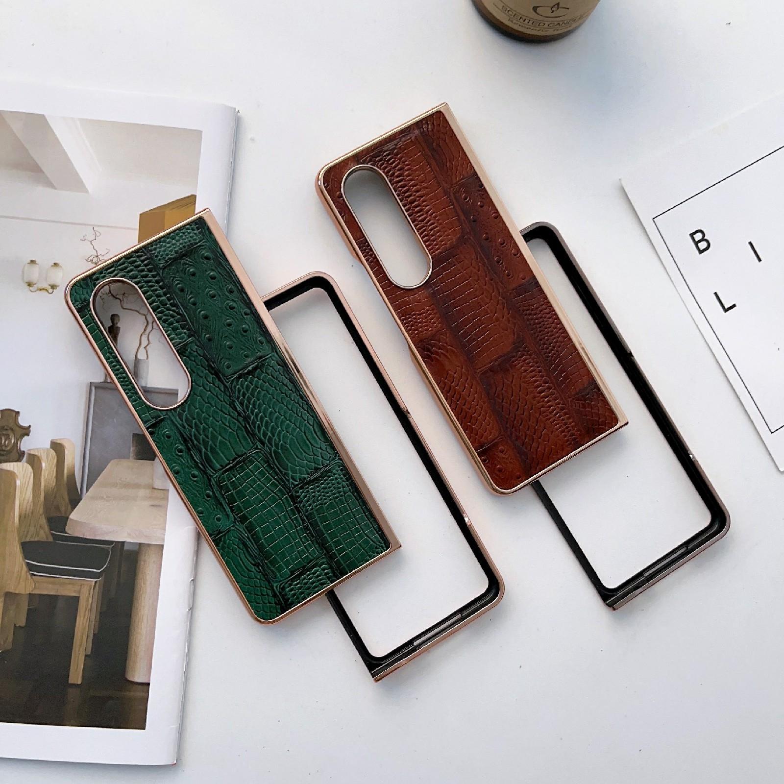 For Samsung Galaxy Z Fold4 5G Leather Mahjong Phone Case - Electroplated - Green 6
