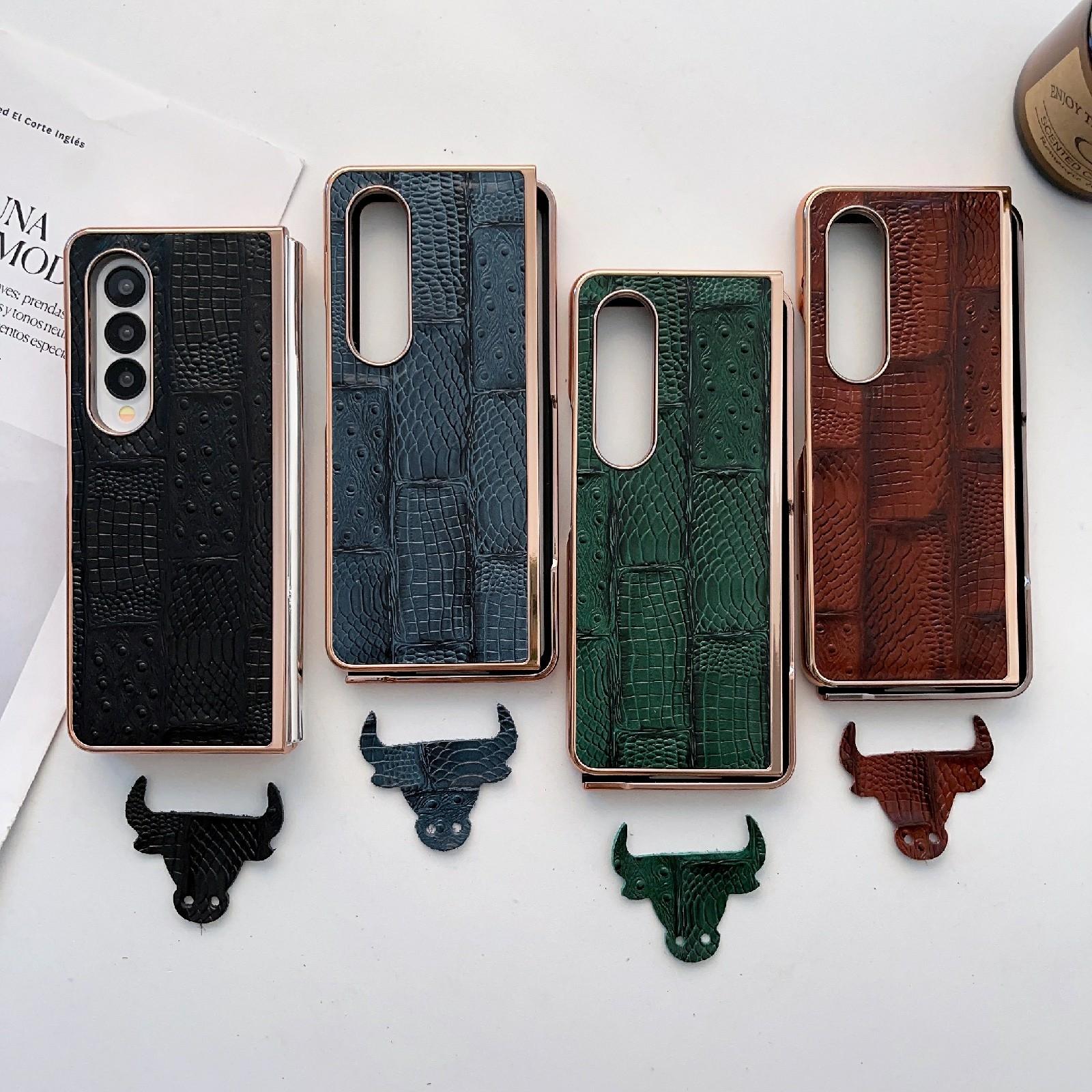 For Samsung Galaxy Z Fold4 5G Leather Mahjong Phone Case - Electroplated - Green 7