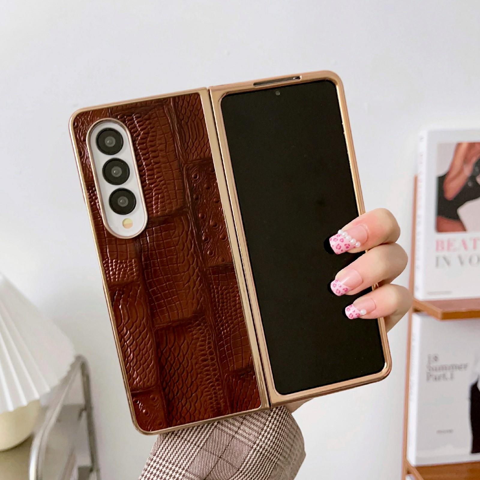 For Samsung Galaxy Z Fold4 5G Leather Mahjong Phone Case - Electroplated - Green 9