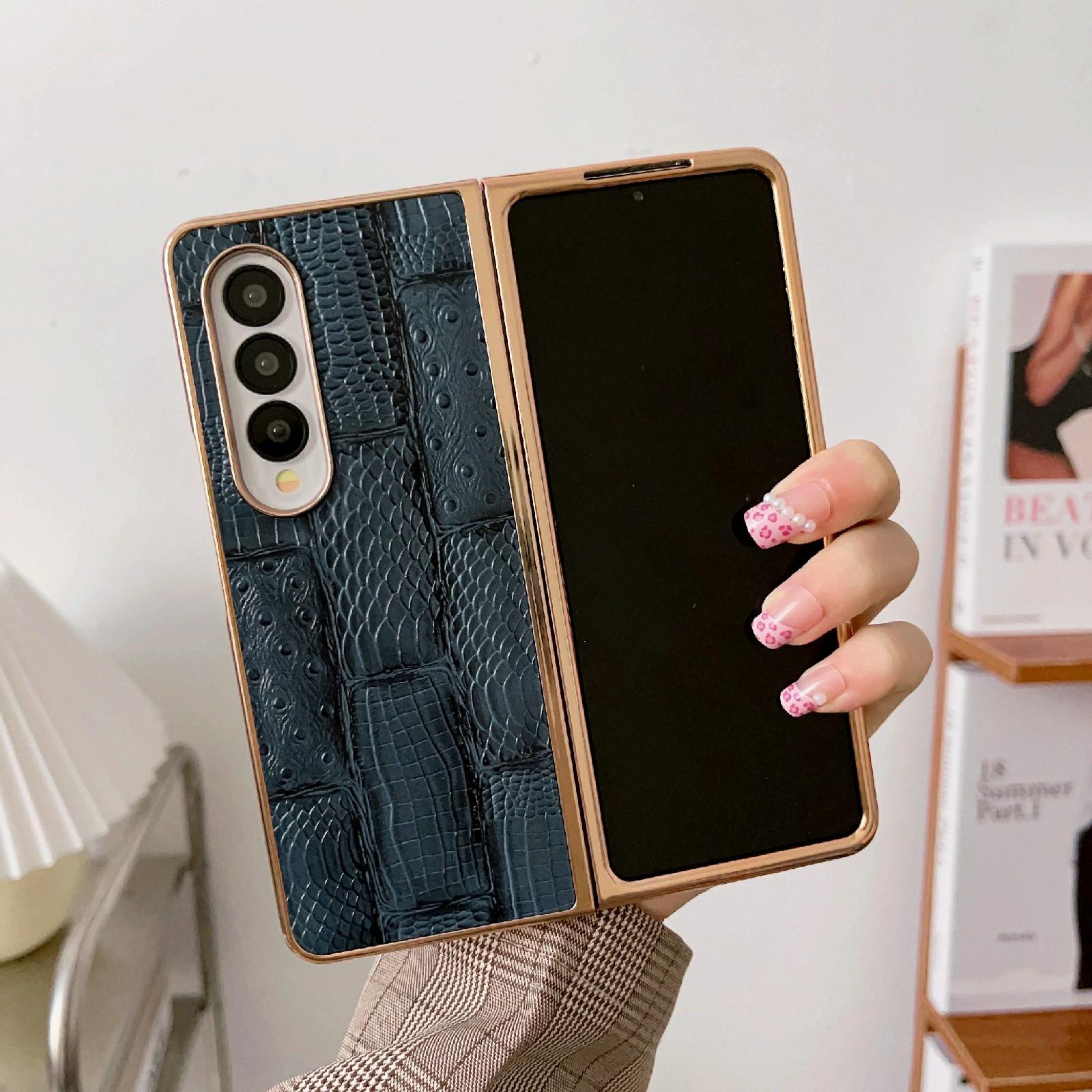 For Samsung Galaxy Z Fold4 5G Leather Mahjong Phone Case - Electroplated - Green 13