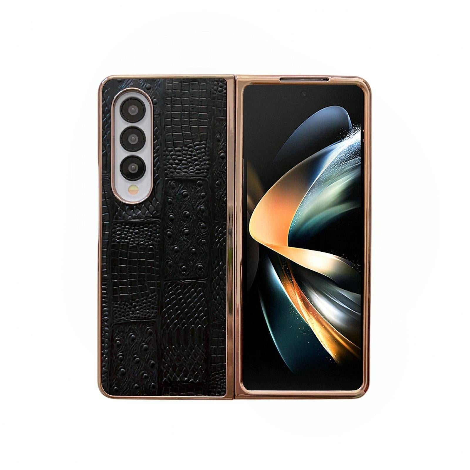 For Samsung Galaxy Z Fold4 5G Leather Mahjong Phone Case - Electroplated - Green 15