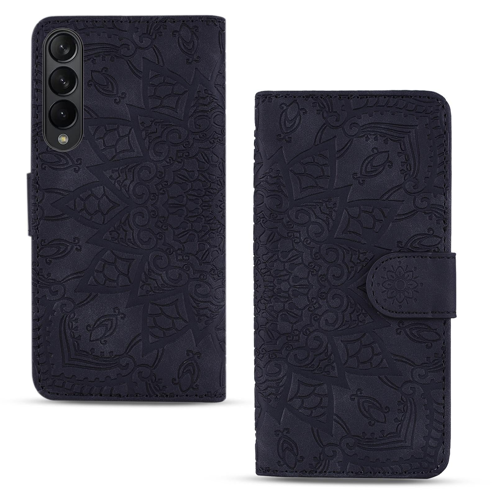 For Samsung Galaxy Z Fold4 5G Dual Fold Mandala Leather Case - Embossed Design - Purple 3