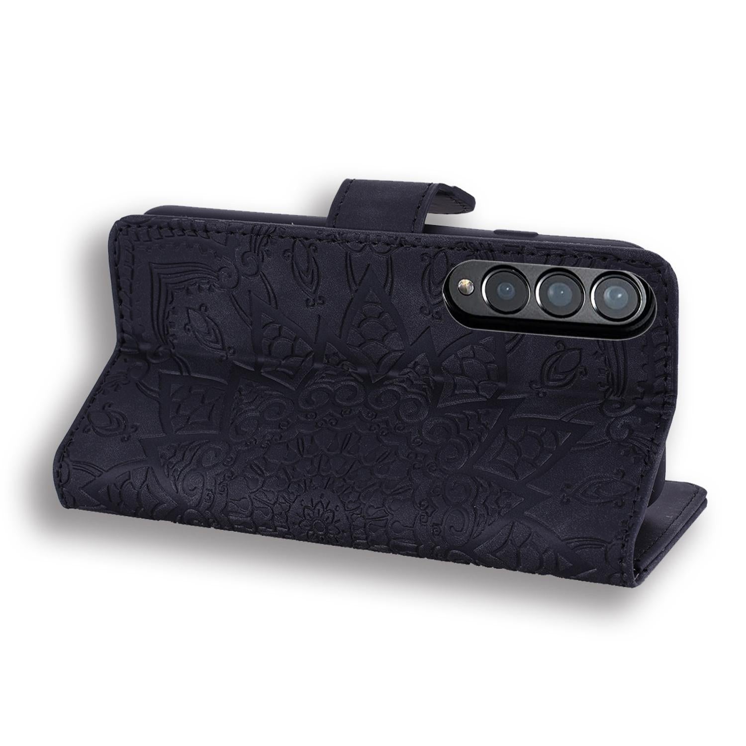 For Samsung Galaxy Z Fold4 5G Dual Fold Mandala Leather Case - Embossed Design - Purple 5