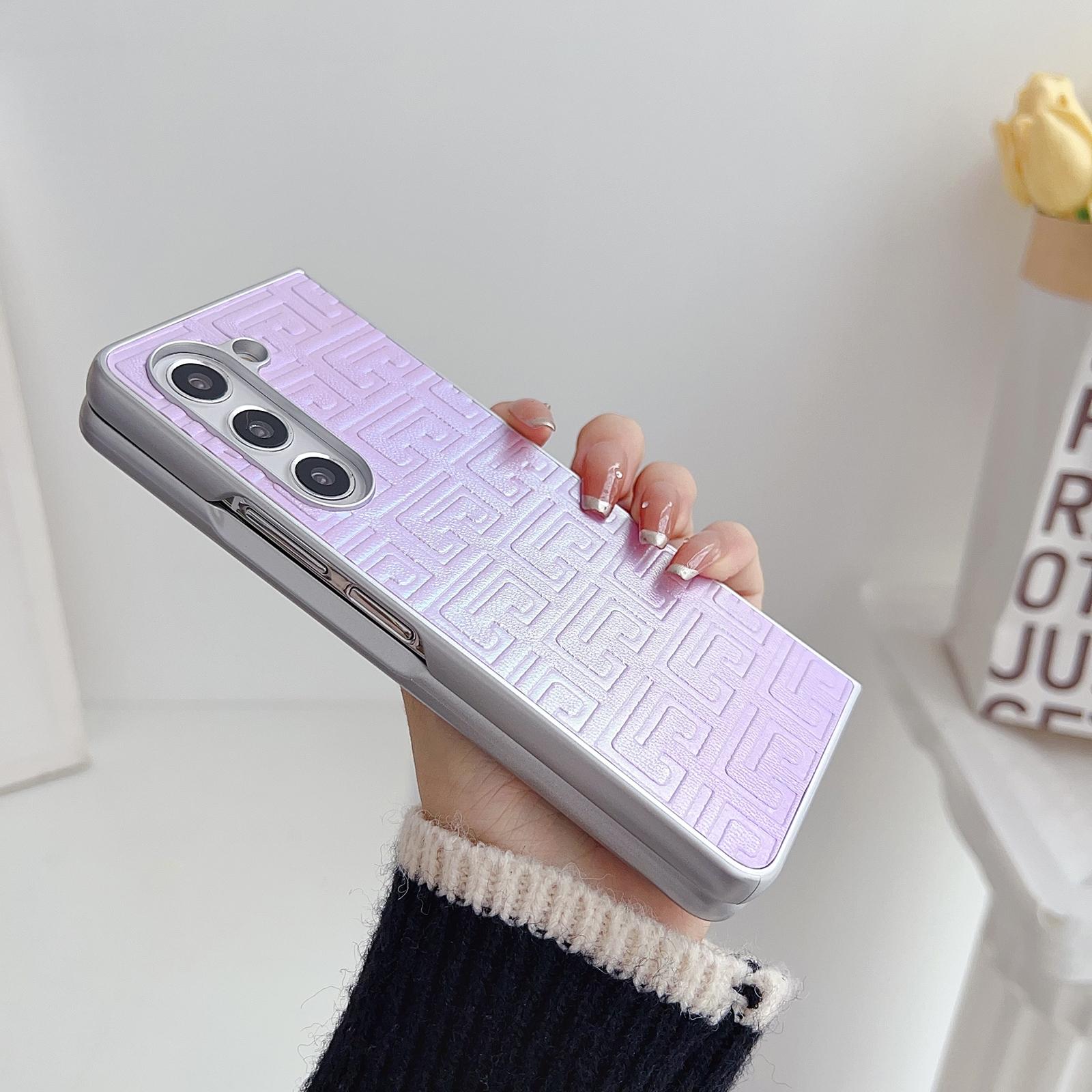 For Samsung Galaxy Z Fold4 5G Geometric Gradient Leather Phone Case - Pearlescent Finish - Pink 10