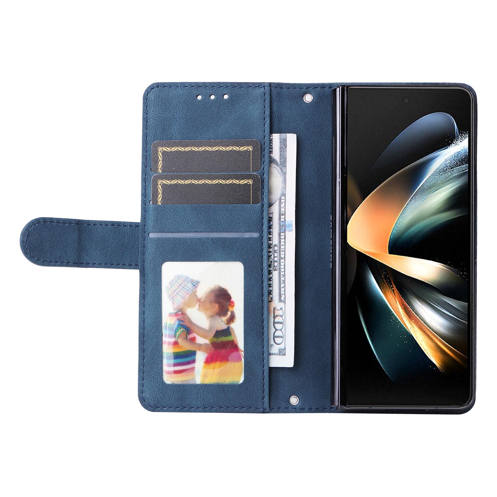 For Samsung Galaxy Z Fold4 5G Metal Button Leather Case - Tree Design - Black 5