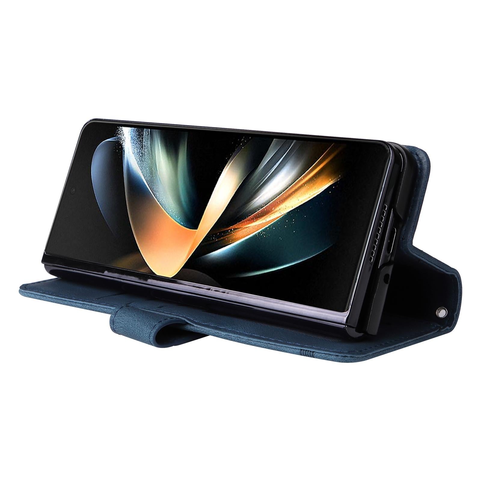 For Samsung Galaxy Z Fold4 5G Metal Button Leather Case - Tree Design - Black 6