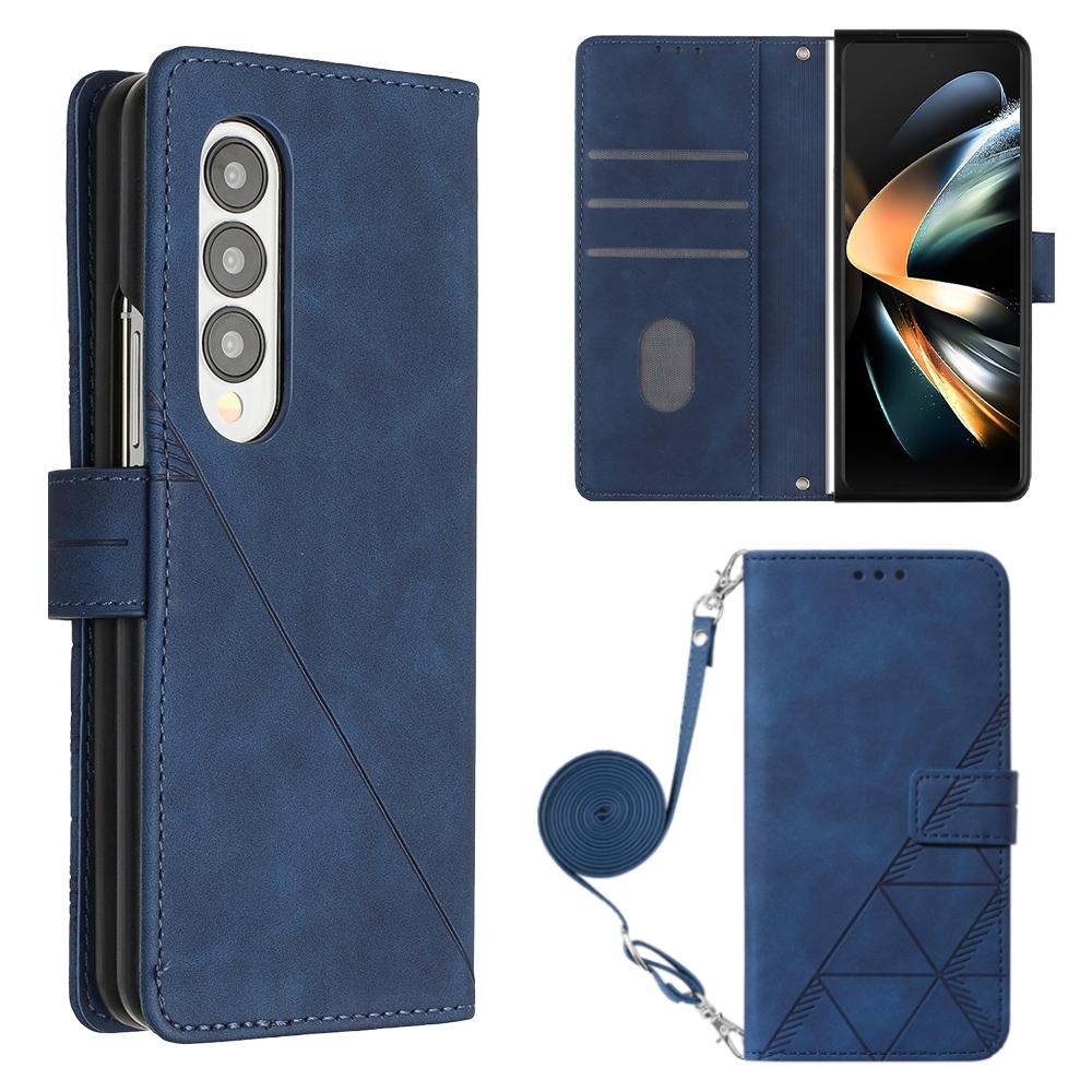 For Samsung Galaxy z Fold4 5G Embossed Leather Flip Crossbody Phone Case - 3d Design - Black 8