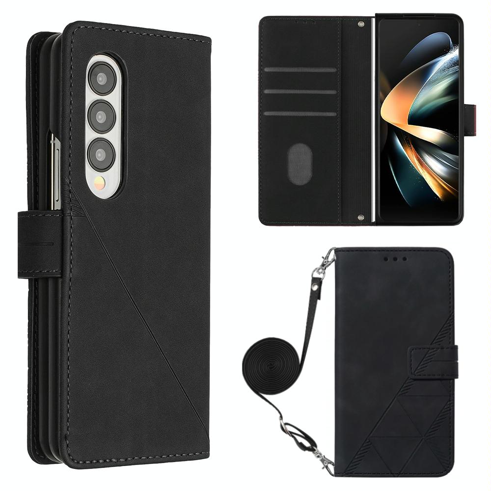 For Samsung Galaxy z Fold4 5G Embossed Leather Flip Crossbody Phone Case - 3d Design - Black 12