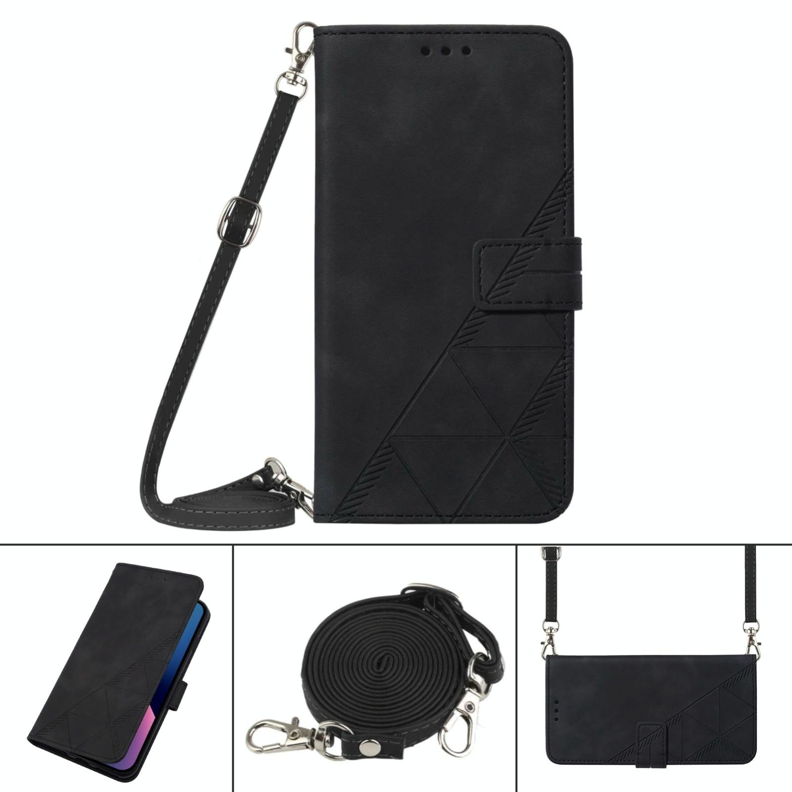 For Samsung Galaxy z Fold4 5G Embossed Leather Flip Crossbody Phone Case - 3d Design - Black 13