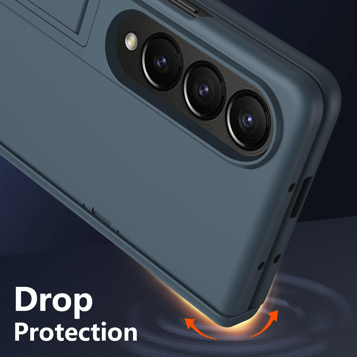 For Samsung Galaxy Z Fold4 5G Shockproof Case With Holder - All-Inclusive - Black 3
