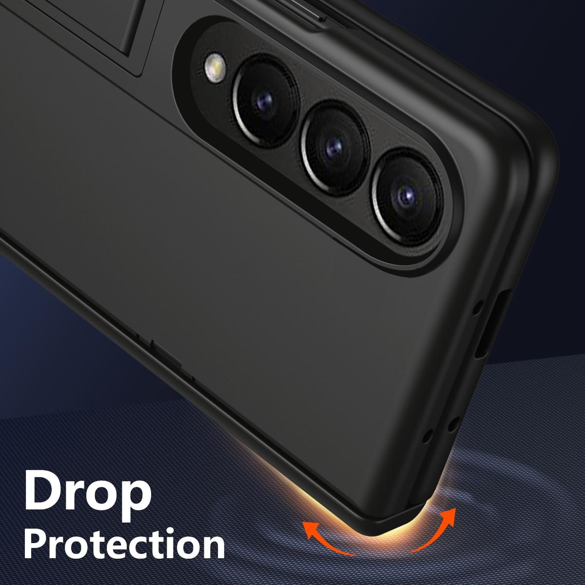 For Samsung Galaxy Z Fold4 5G Shockproof Case With Holder - All-Inclusive - Black 10