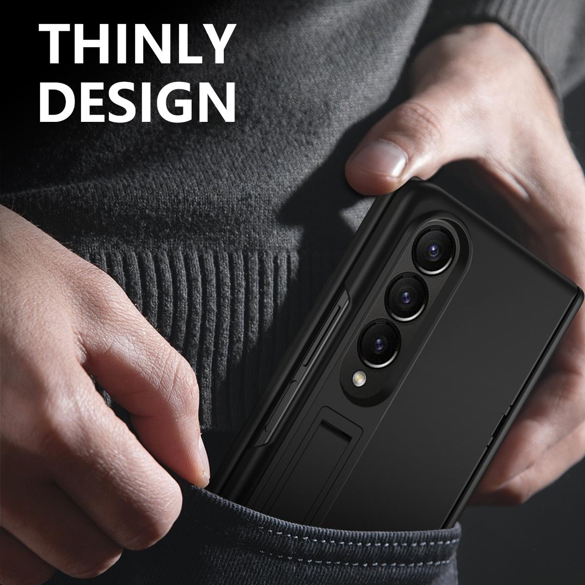 For Samsung Galaxy Z Fold4 5G Shockproof Case With Holder - All-Inclusive - Black 13