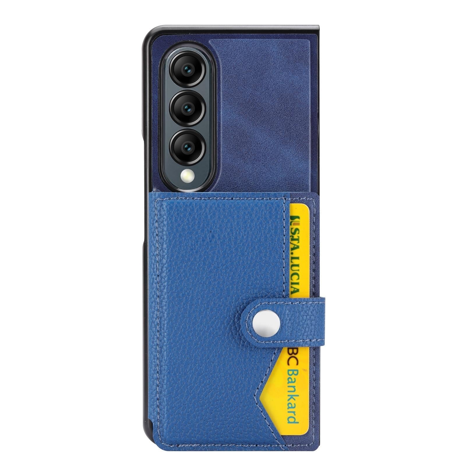 For Samsung Galaxy Z Fold4 5G Samsung Galaxy Z Fold4 Litchi Pattern Single Button Card Holder Phone Case - Blue 3