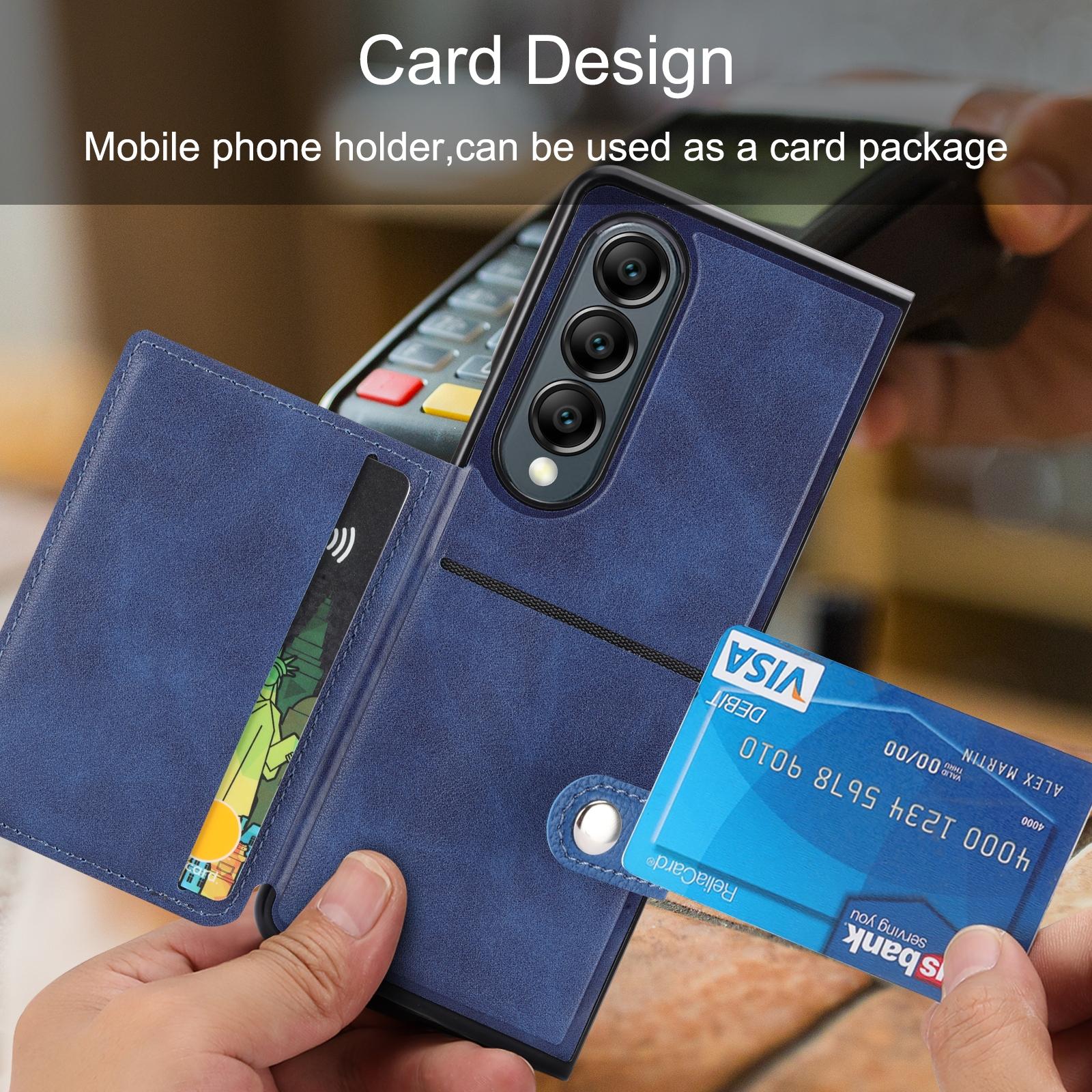 For Samsung Galaxy Z Fold4 5G Samsung Galaxy Z Fold4 Litchi Pattern Single Button Card Holder Phone Case - Blue 7