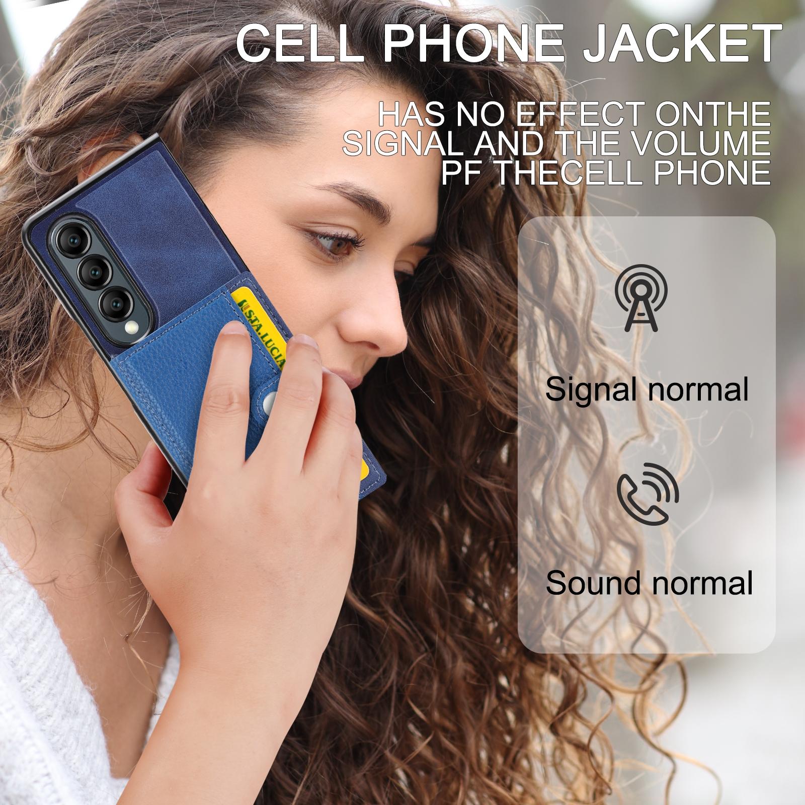For Samsung Galaxy Z Fold4 5G Samsung Galaxy Z Fold4 Litchi Pattern Single Button Card Holder Phone Case - Blue 8