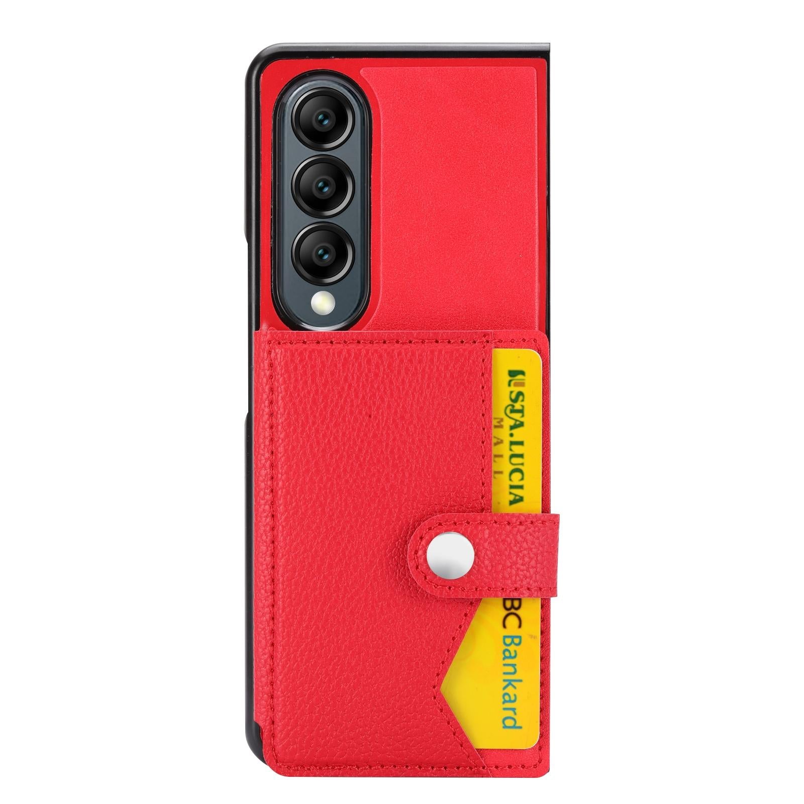 For Samsung Galaxy Z Fold4 5G Samsung Galaxy Z Fold4 Litchi Pattern Single Button Card Holder Phone Case - Blue 9