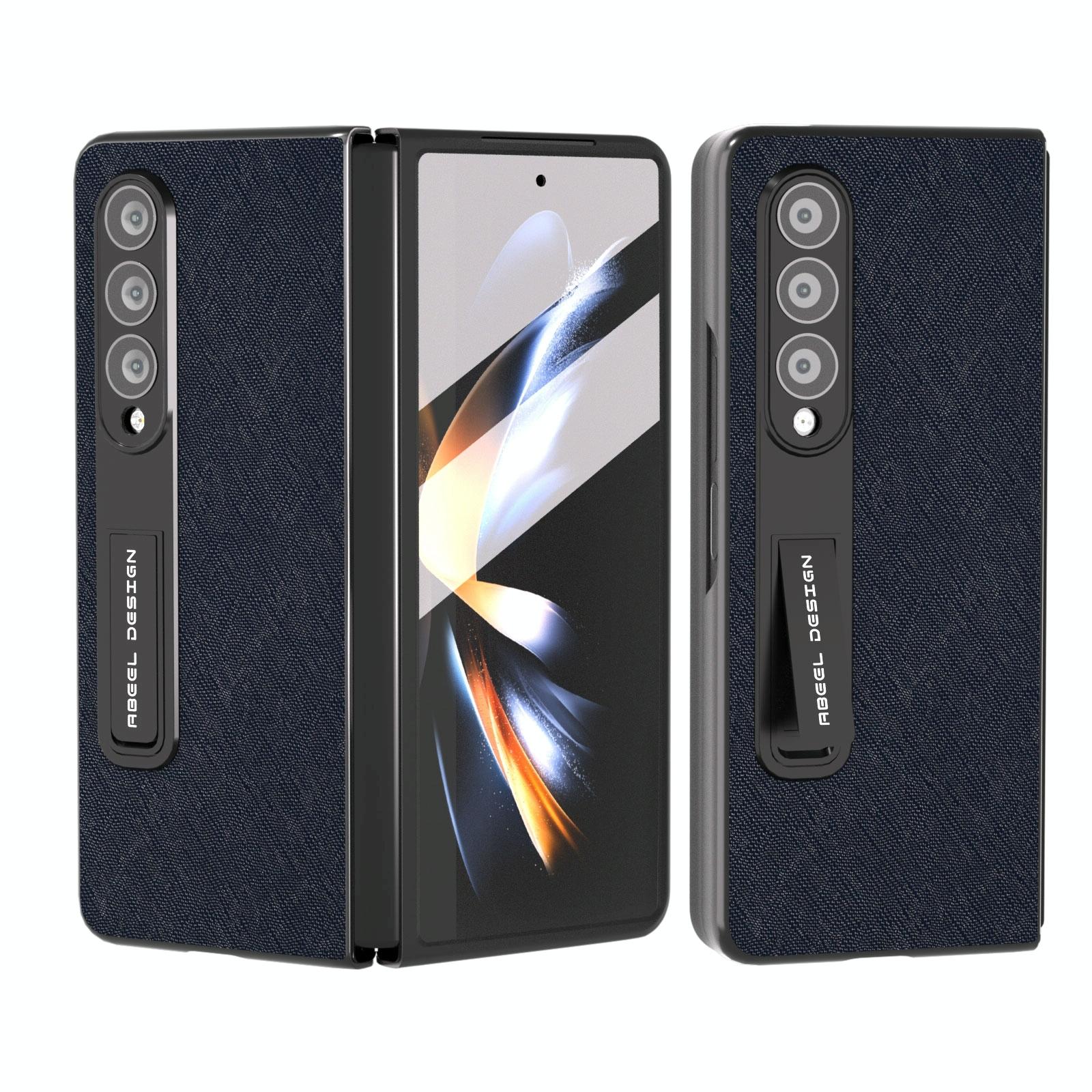 For Samsung Galaxy Z Fold4 5G Cross Texture Leather Phone Case With Holder - Blue