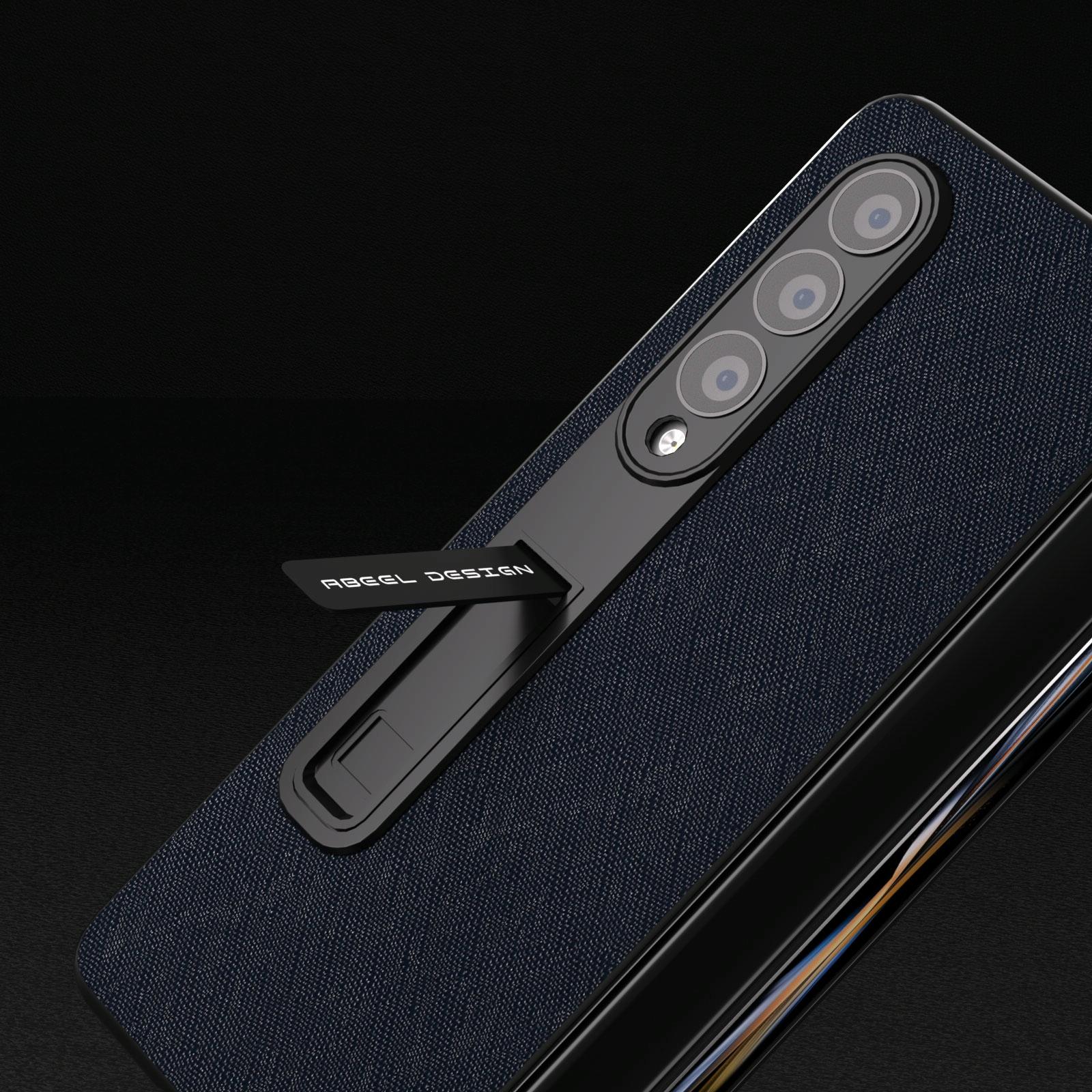 For Samsung Galaxy Z Fold4 5G Cross Texture Leather Phone Case With Holder - Blue 5