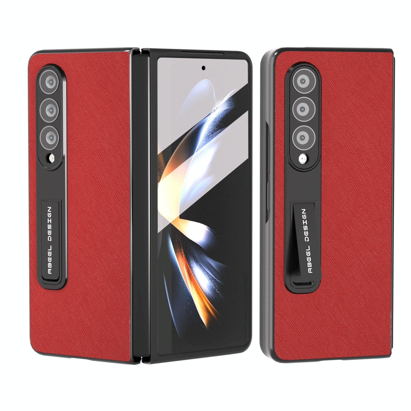 For Samsung Galaxy Z Fold4 5G Cross Texture Leather Phone Case With Holder - Blue 7
