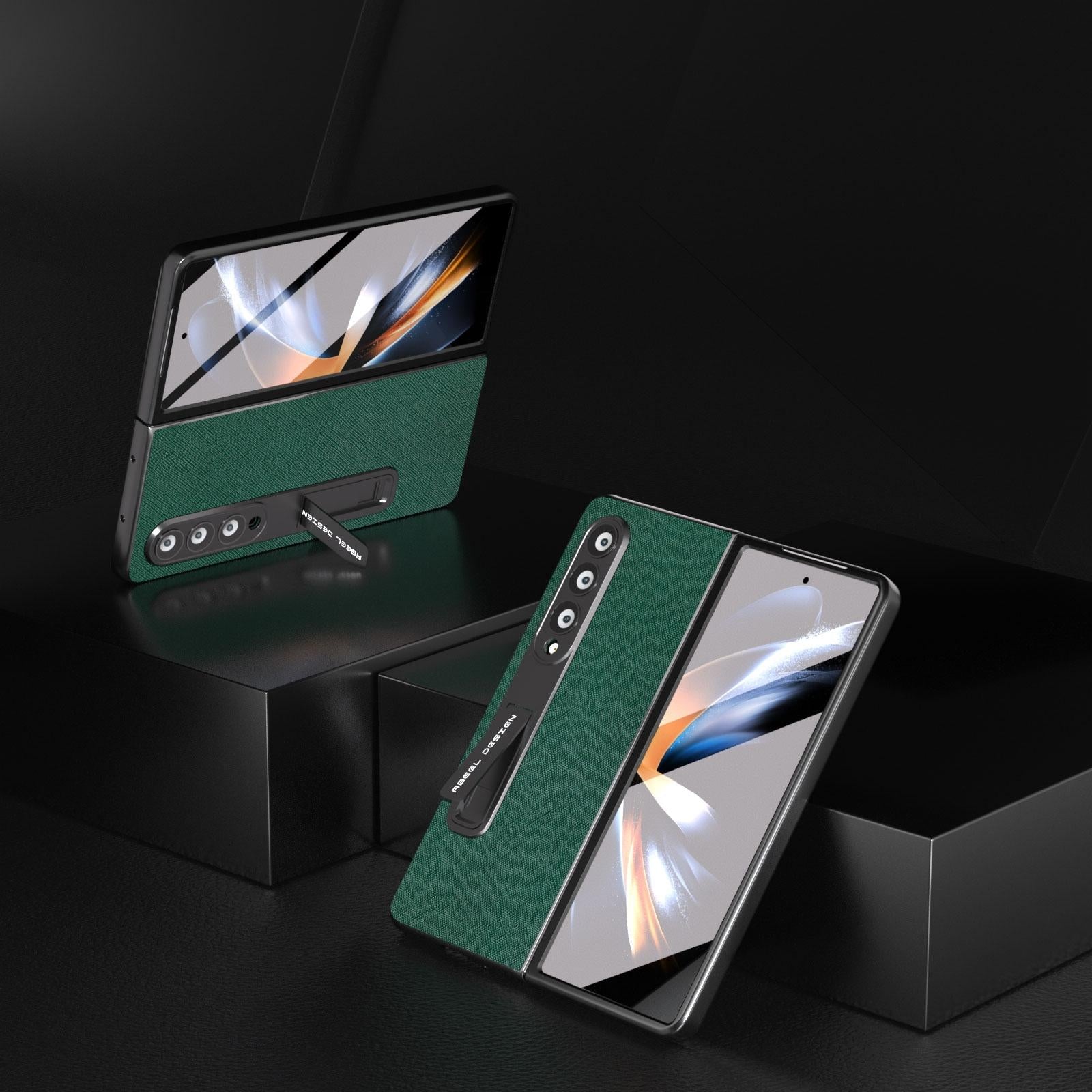 For Samsung Galaxy Z Fold4 5G Cross Texture Leather Phone Case With Holder - Blue 14