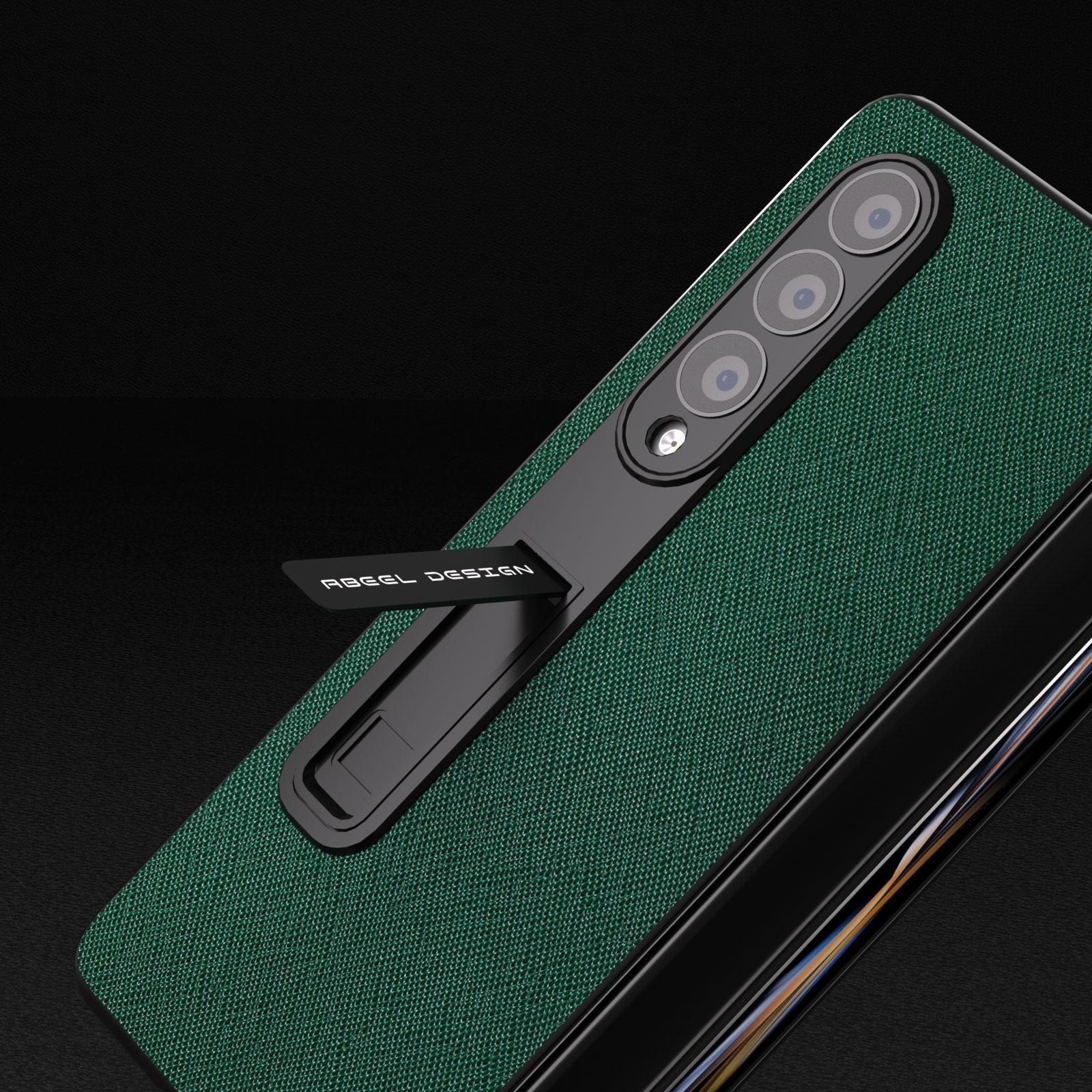 For Samsung Galaxy Z Fold4 5G Cross Texture Leather Phone Case With Holder - Blue 15