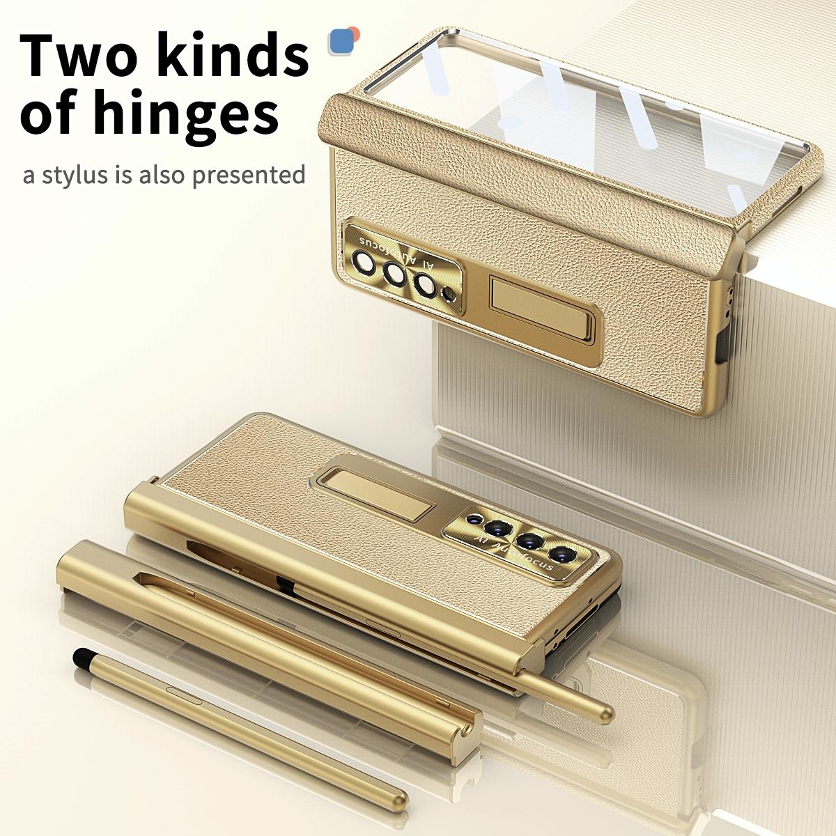 For Samsung Galaxy Z Fold4 5G Shockproof Magnetic Litchi Pattern Phone Case - Gold 5