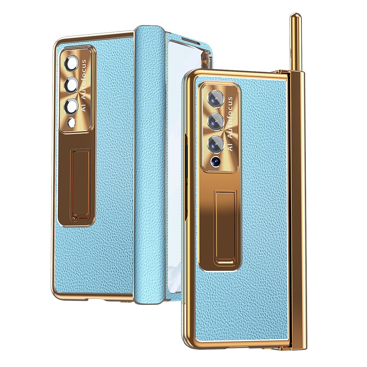 For Samsung Galaxy Z Fold4 5G Shockproof Magnetic Litchi Pattern Phone Case - Gold 15