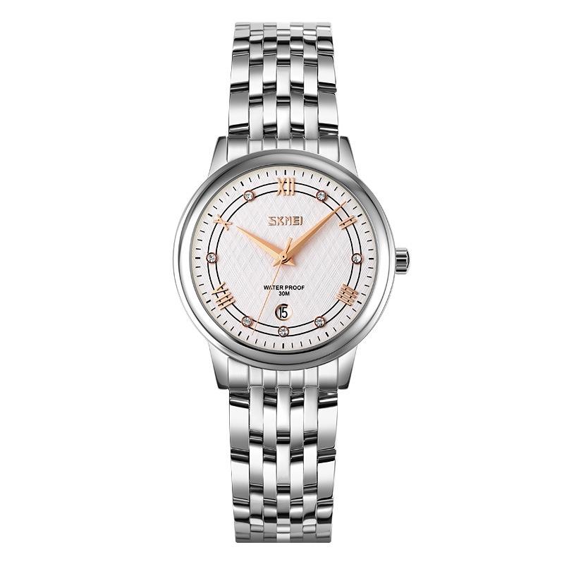 Waterproof Quartz Watch with Stainless Steel Buckle Strap for Women - Silver Shell Silver Surface