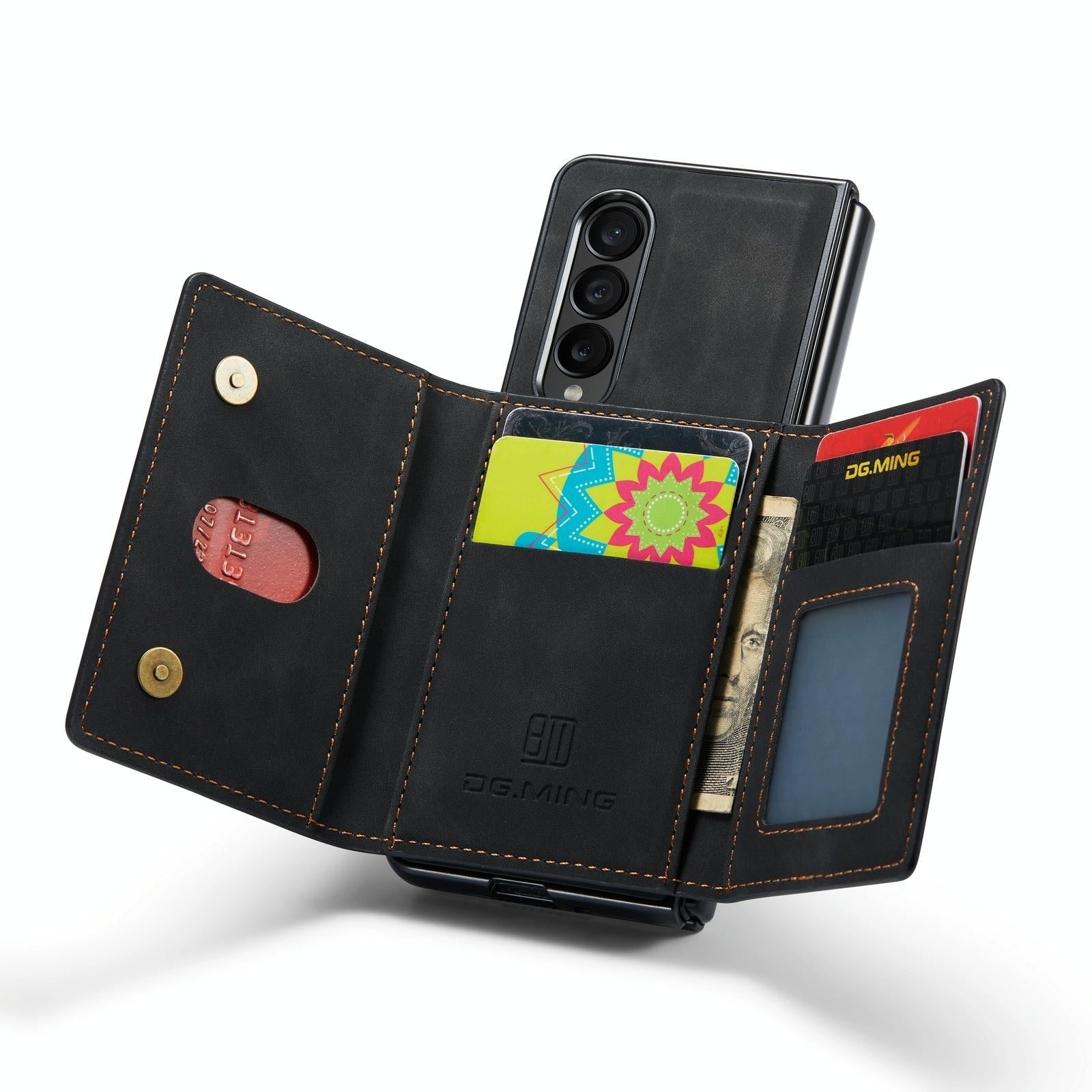 For Samsung Galaxy Z Fold4 5G Multi-Card Phone Case - Fits Dg.Ming M2 Series - Brown 7