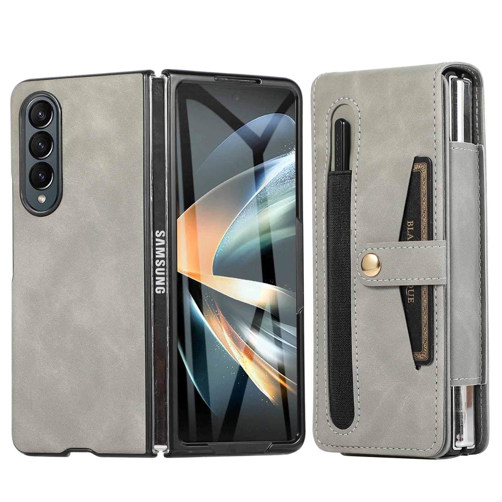 For Samsung Galaxy Z Fold4 5G Leather Folding Phone Case - Grey