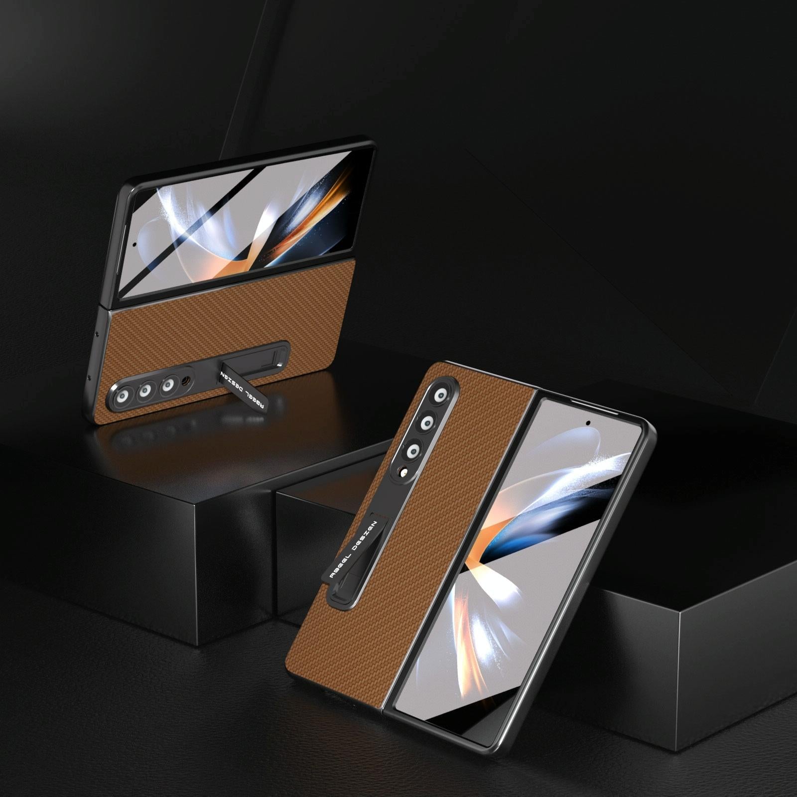 For Samsung Galaxy Z Fold4 5G Carbon Fiber Phone Case With Holder - Light Blue 9